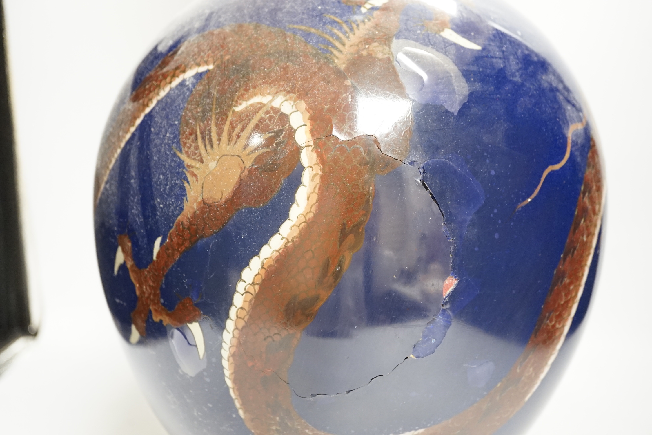 A large Japanese cloisonne enamel 'dragon' bottle vase, 59cm (restored)